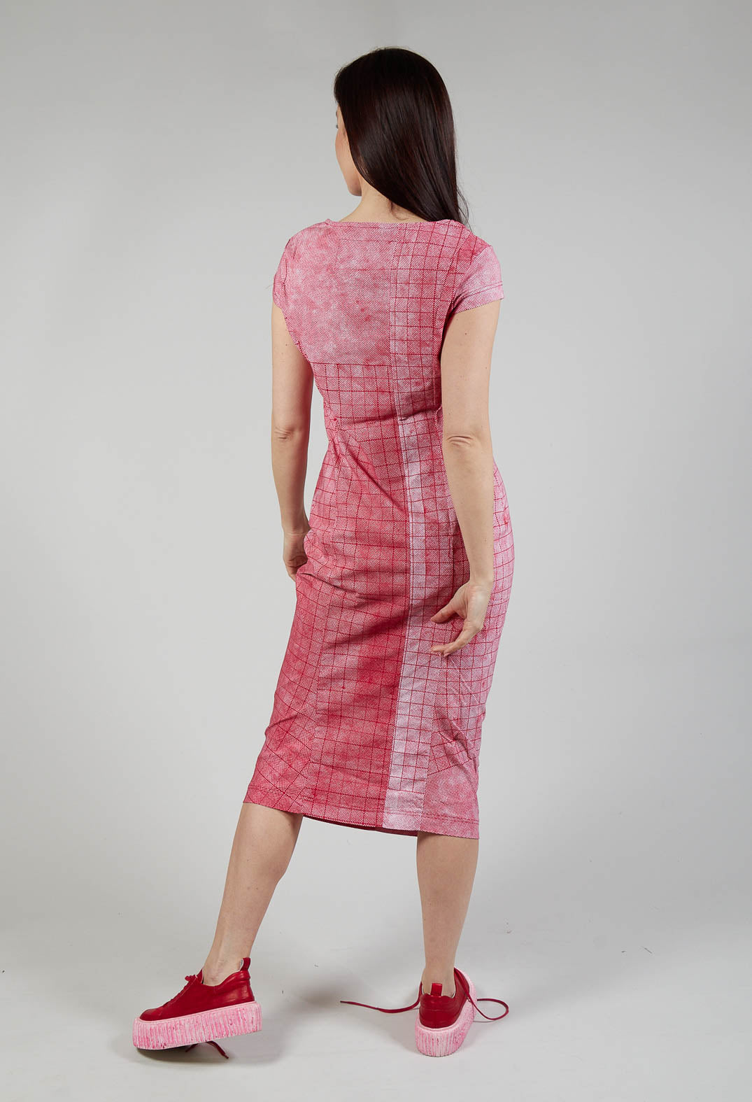 Capped Sleeve Slim Fit Dress in Placed Chili Print