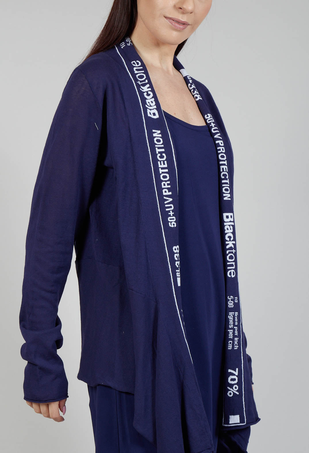 Cardigan with Lettering Detail in Azur Jacquard