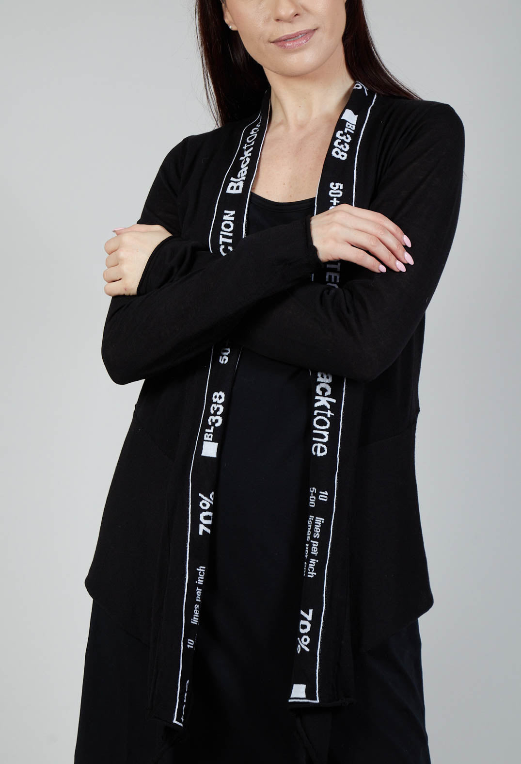 Cardigan with Lettering Detail in Black Jacquard