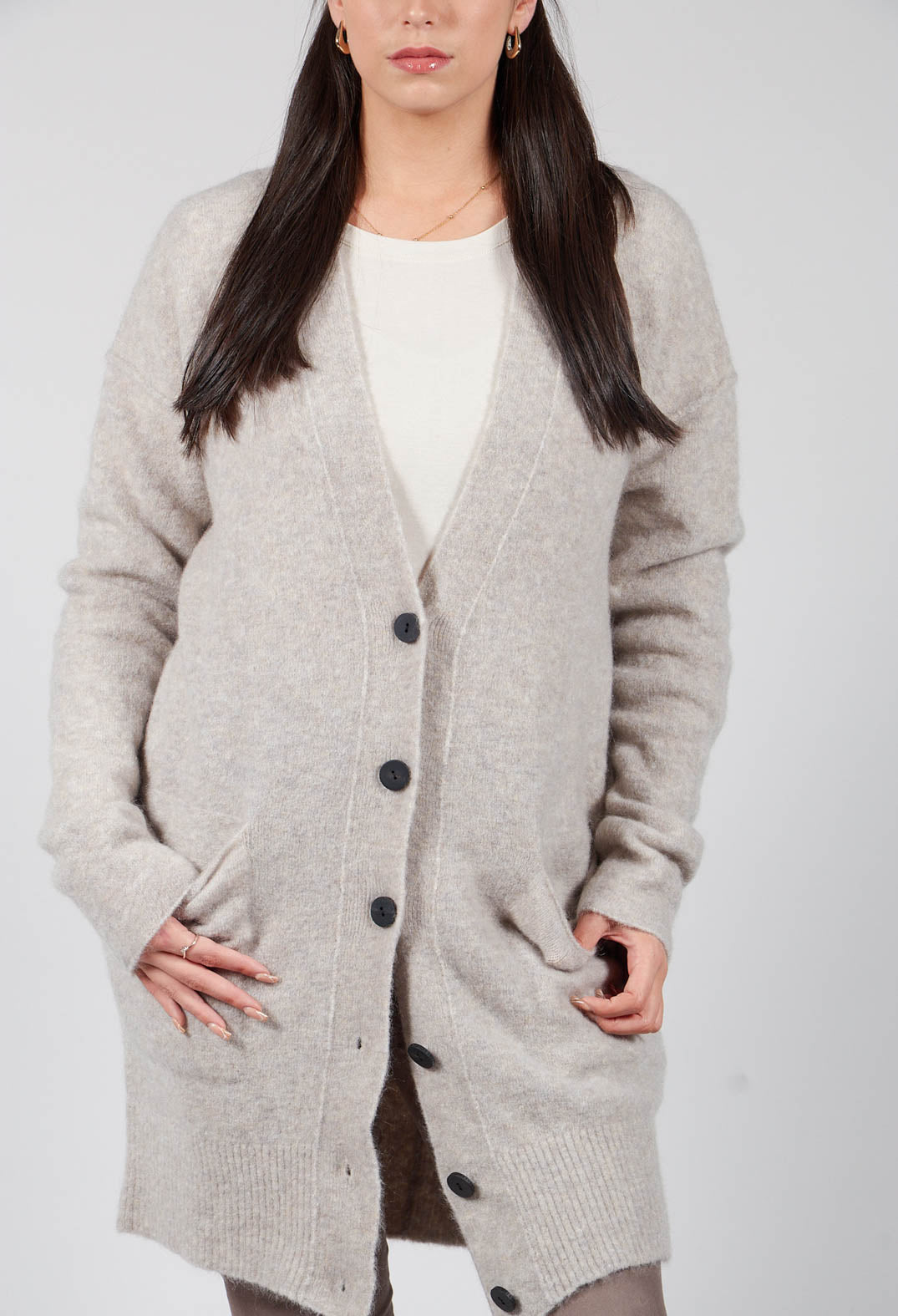 Isabel Benenato Slouch Cardigan in Plaster | Olivia May