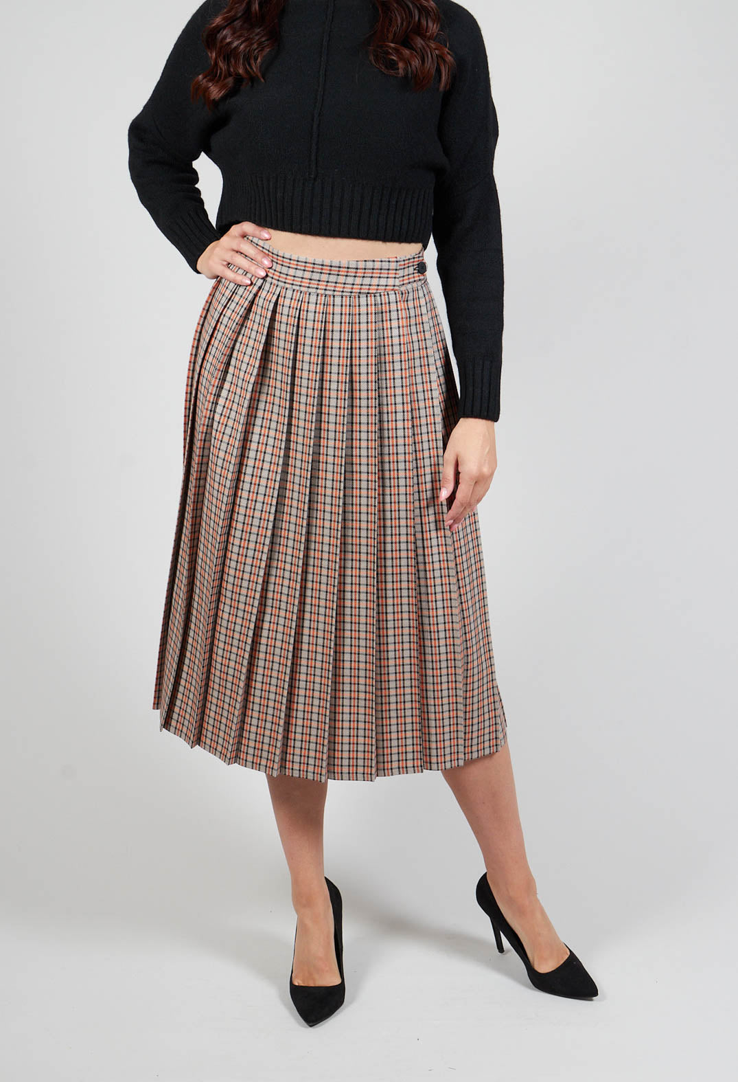 Check Pleated Skirt in Tortora Orange