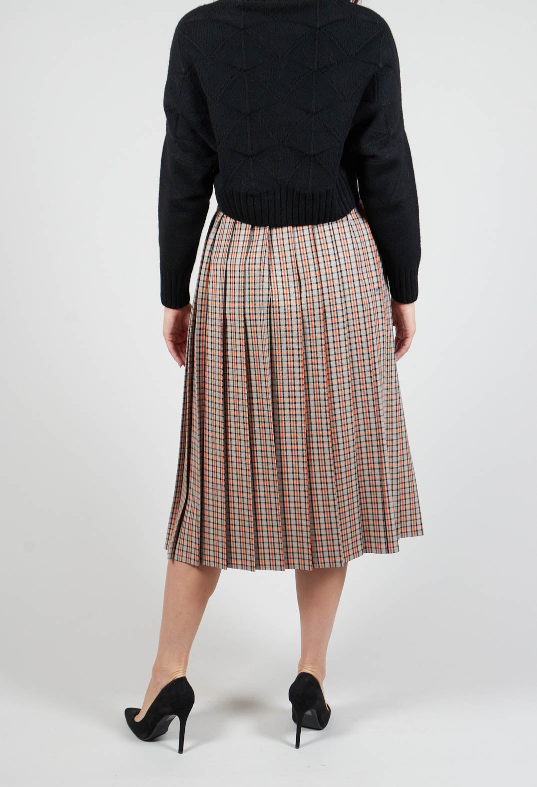 Check Pleated Skirt in Tortora Orange