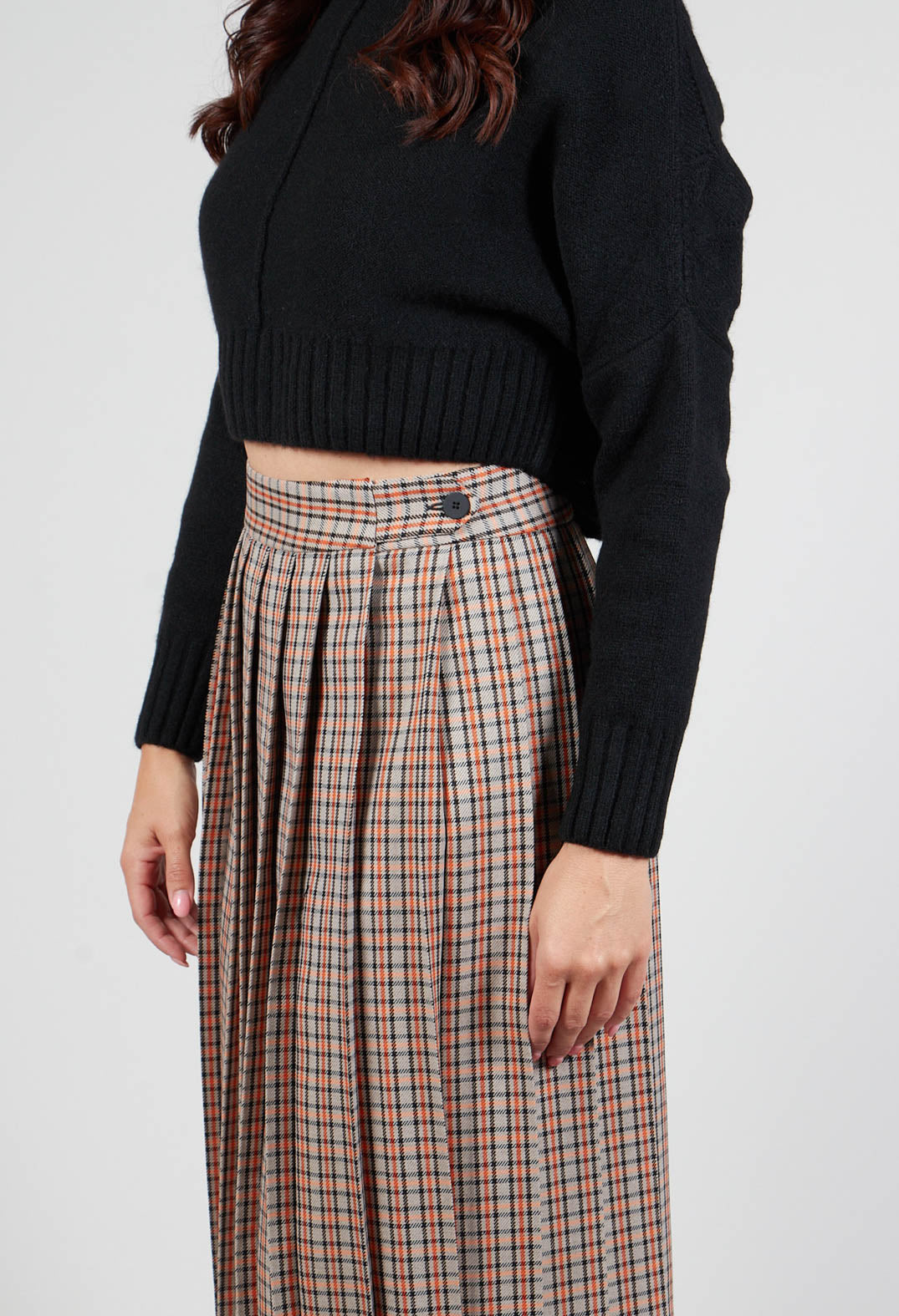 Check Pleated Skirt in Tortora Orange