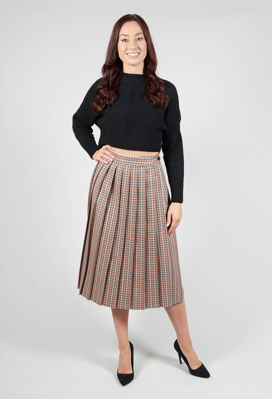 Check Pleated Skirt in Tortora Orange