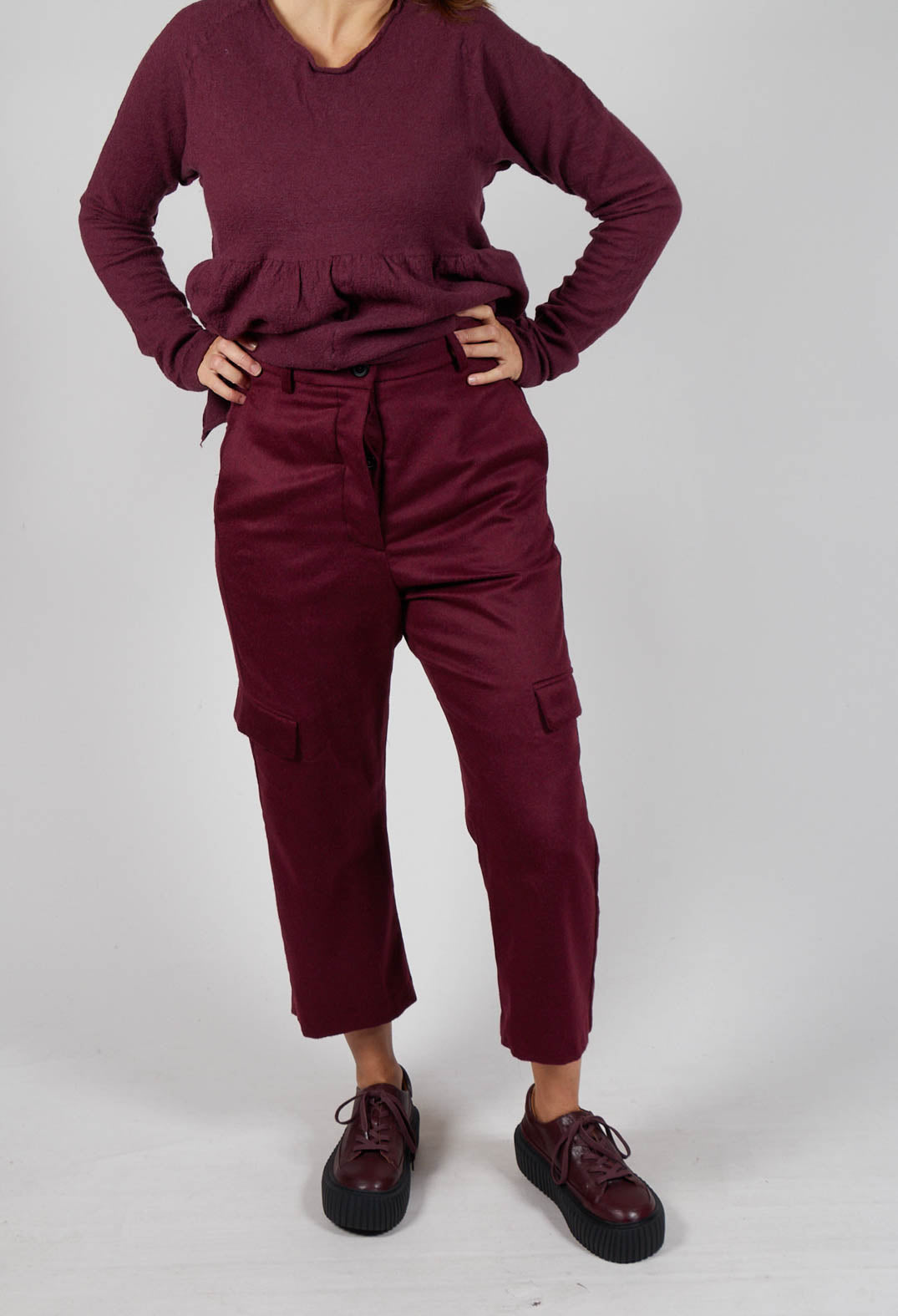 Check Print Trousers in Merlot