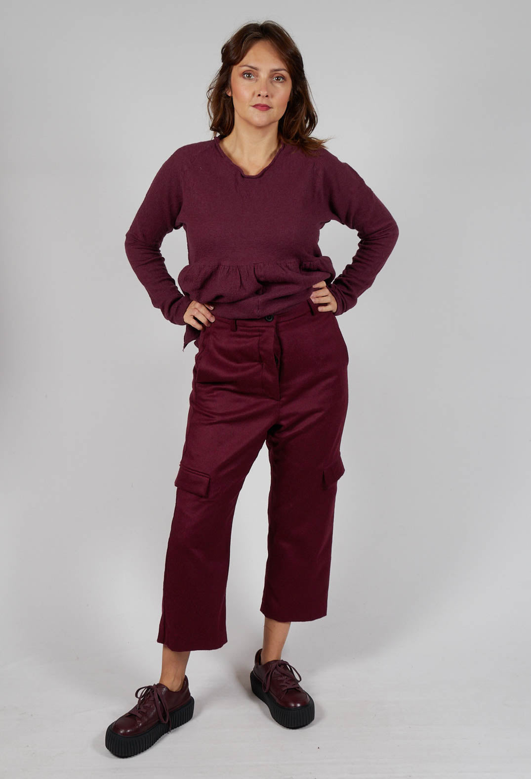 Check Print Trousers in Merlot