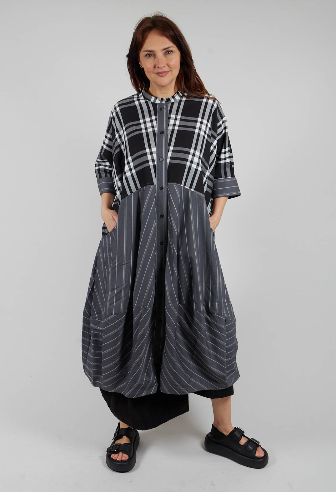 Check Shirt Dress in Black and White