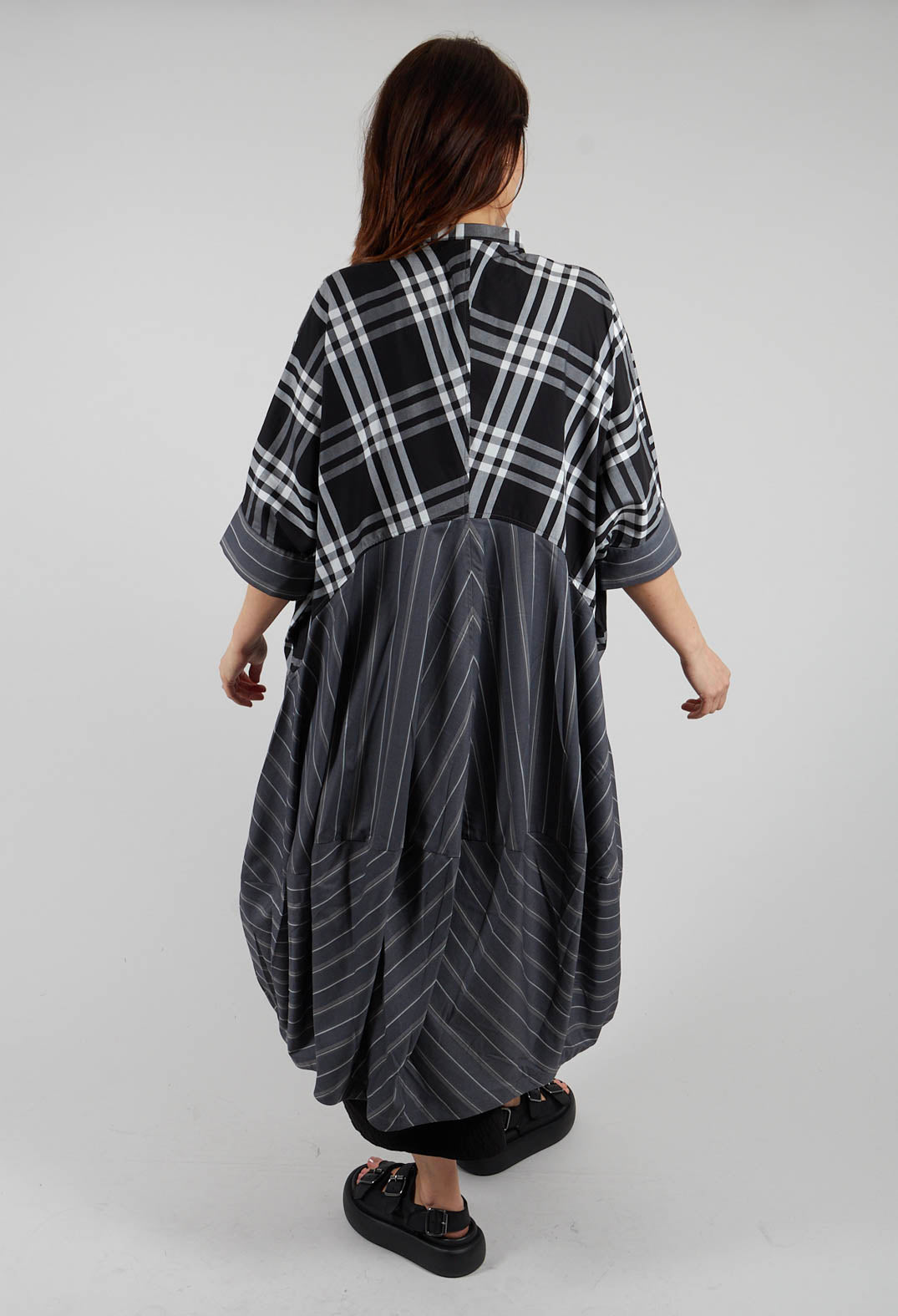 Check Shirt Dress in Black and White