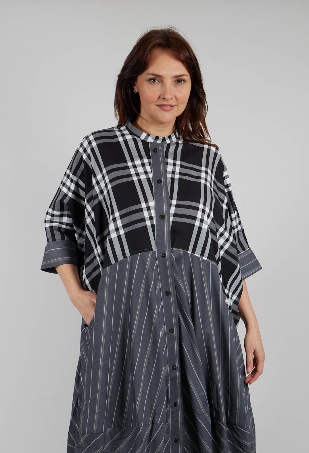 Check Shirt Dress in Black and White