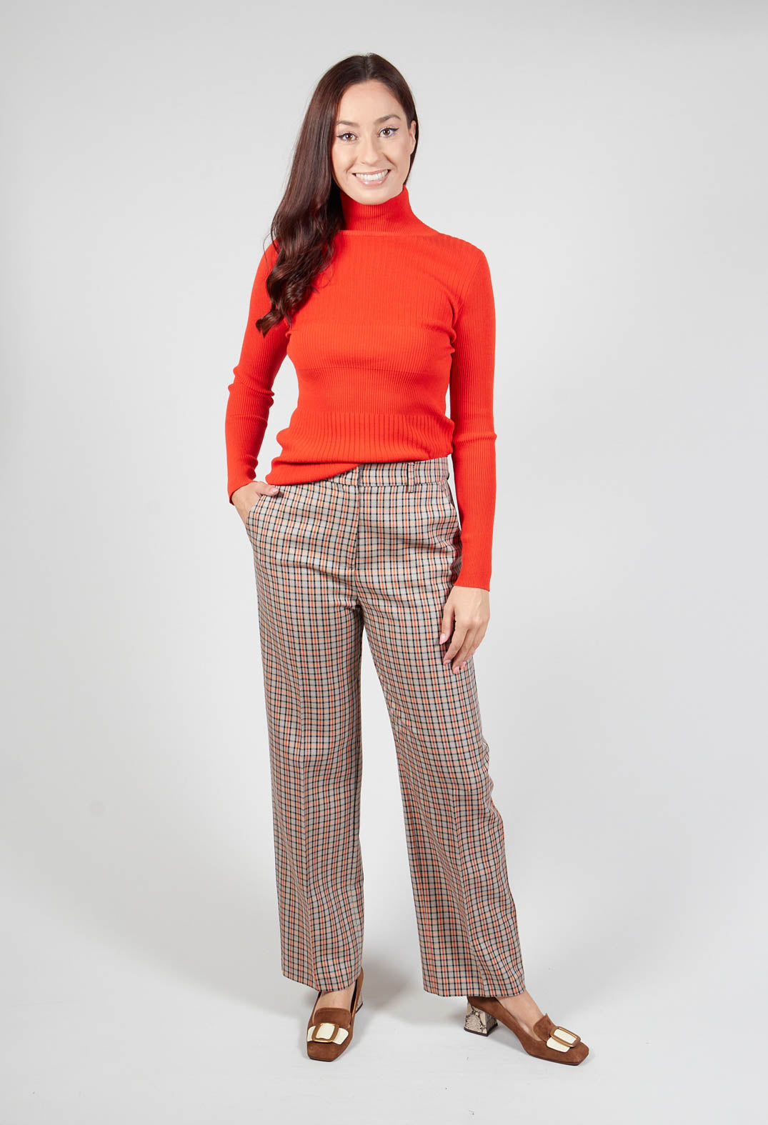 Check Straight Leg Trousers in Tortora Orange