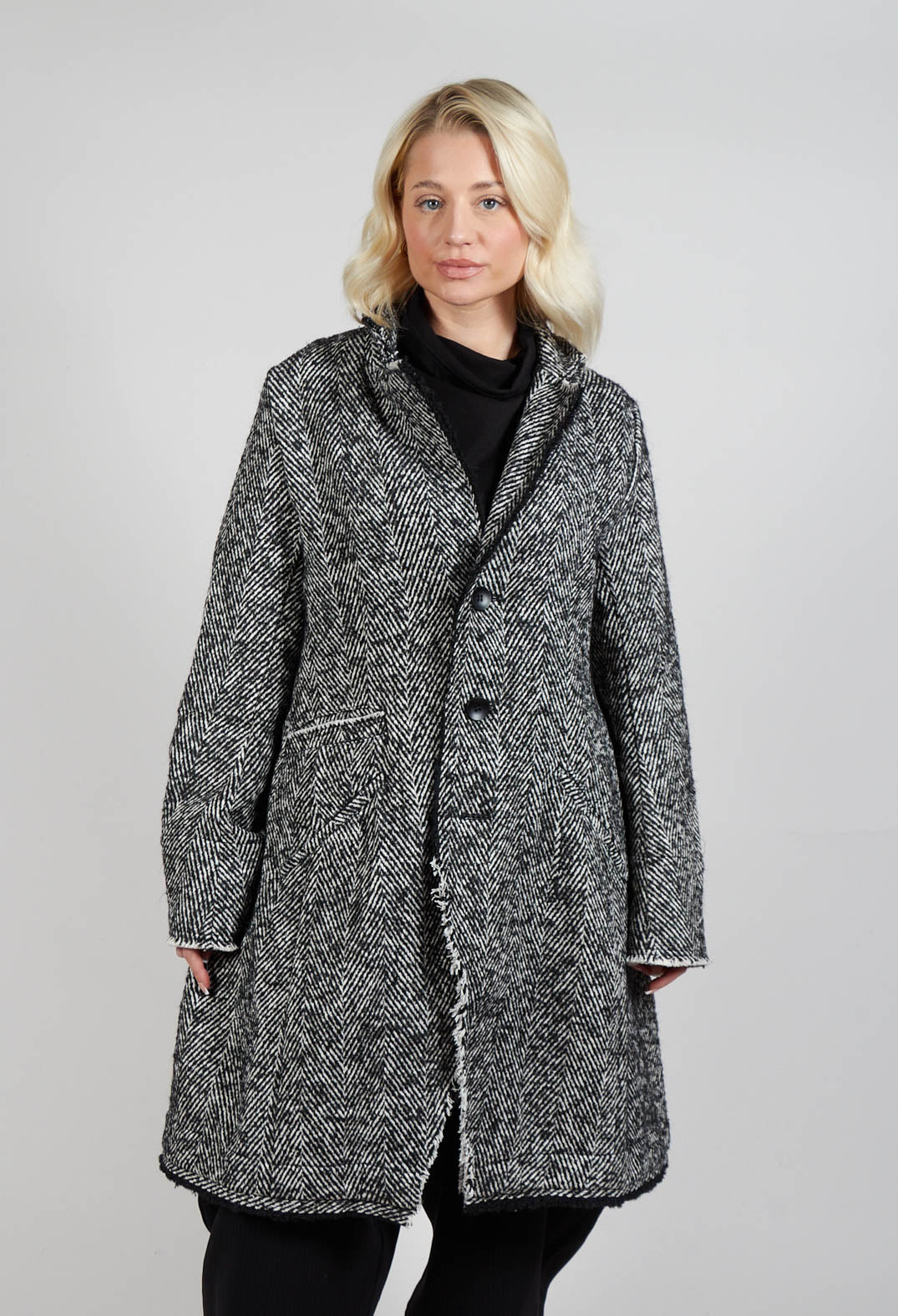 Chevron Stripe Coat in Black