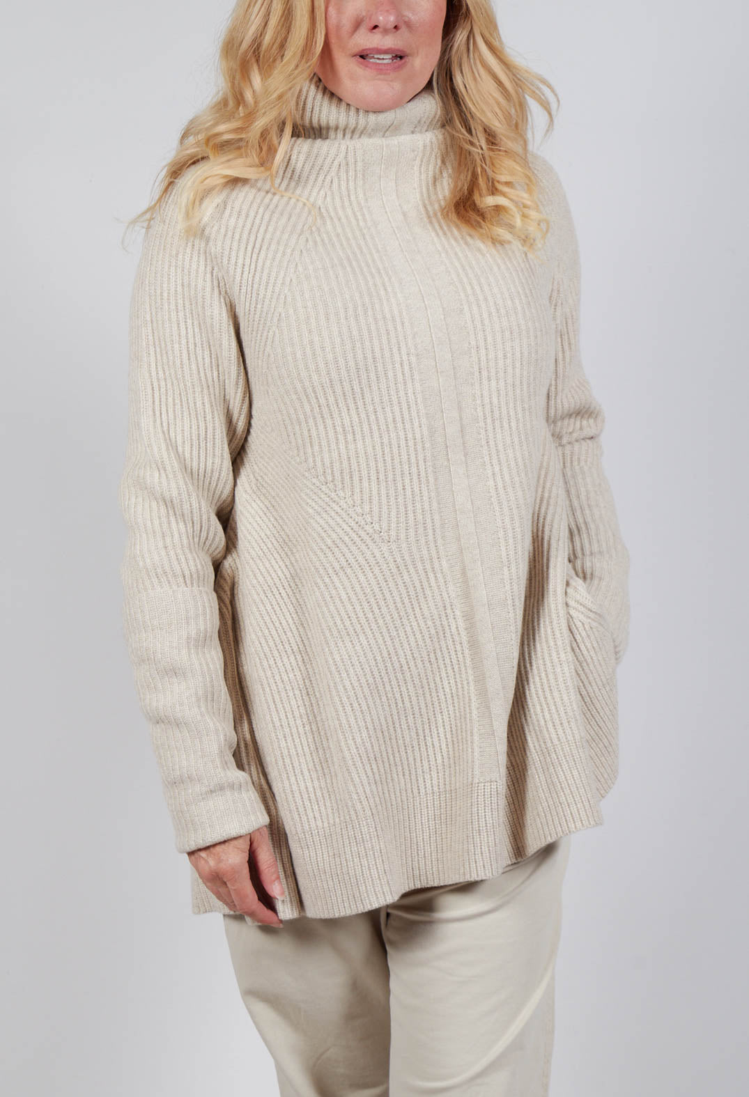 Chunky Roll Neck Jumper in Bone Mel