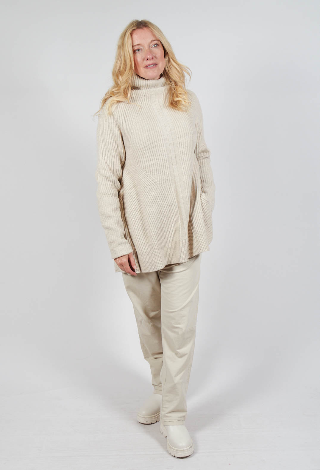 Chunky Roll Neck Jumper in Bone Mel
