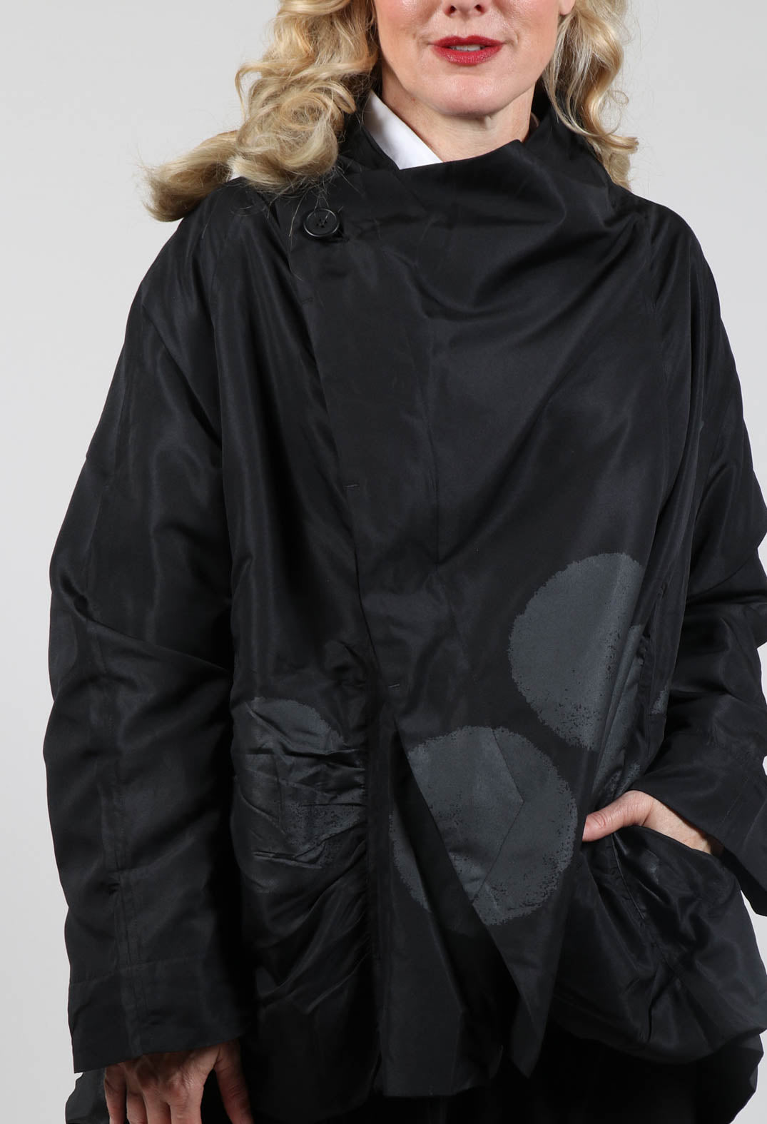 Coat with Asymmetric Fastening in Black
