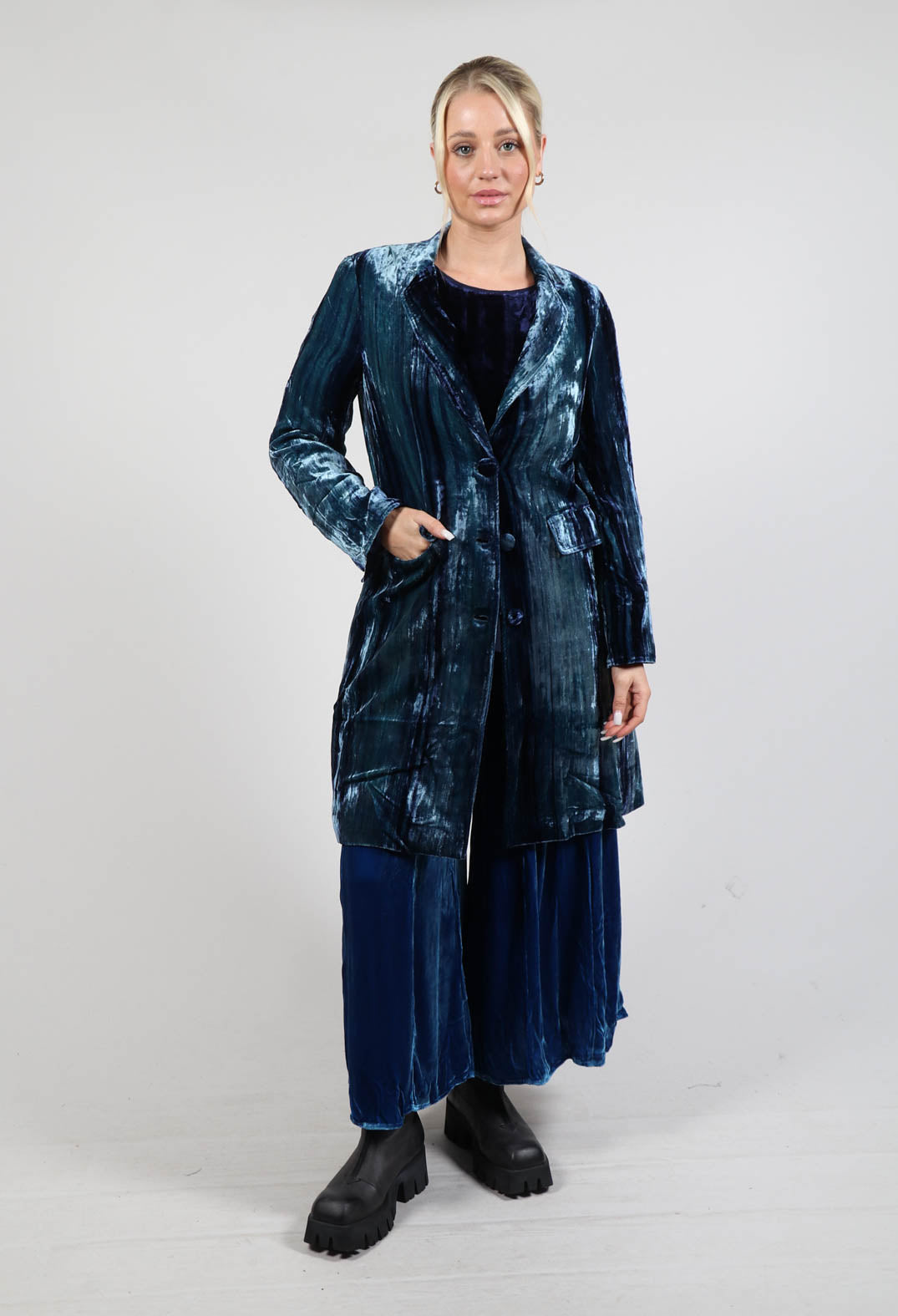 Colette Coat in Navy Blue and Aqua Stripe
