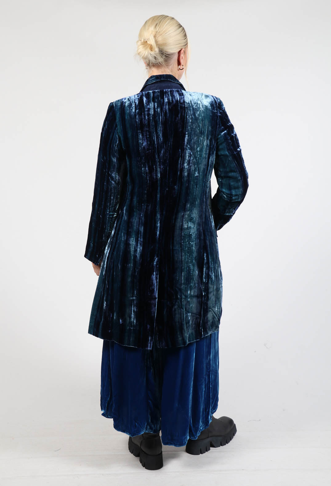 Colette Coat in Navy Blue and Aqua Stripe