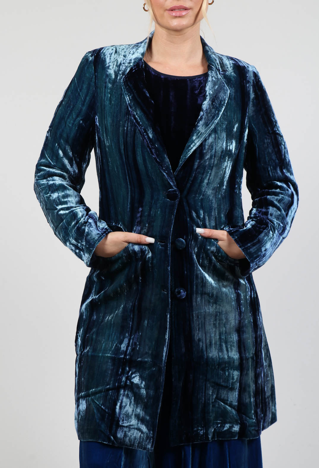 Colette Coat in Navy Blue and Aqua Stripe