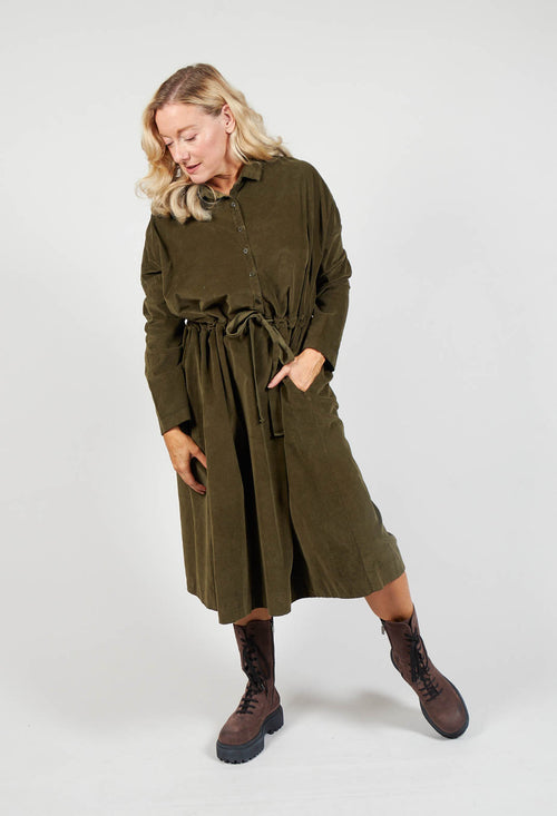 Collar Drawstring Dress in Olive