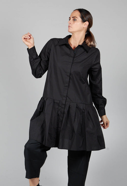 Collard Pleated Shirt Dress in Black
