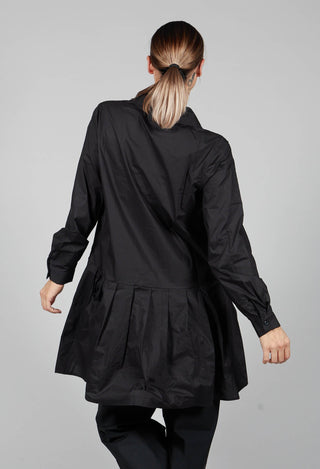 Collard Pleated Shirt Dress in Black