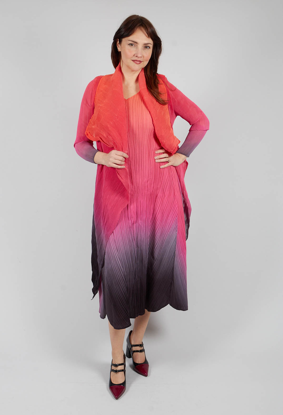 Collare Coat in Tangerine Pink Glow