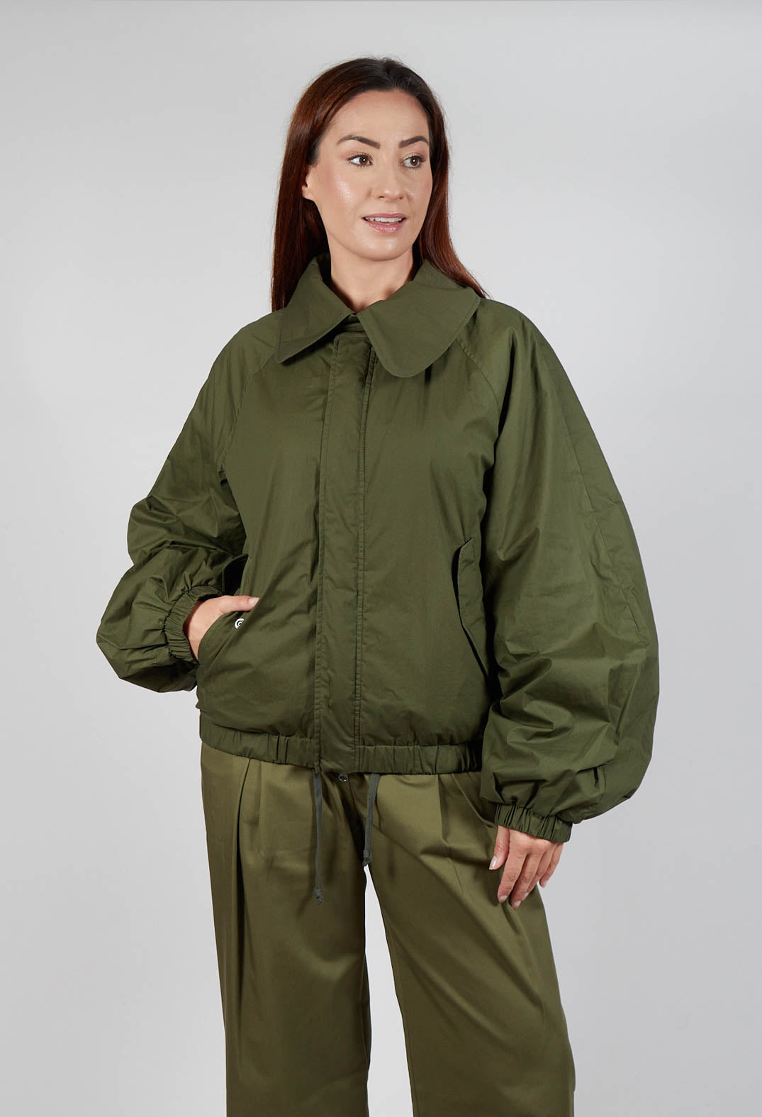 Collared Bomber Jacket in Khaki