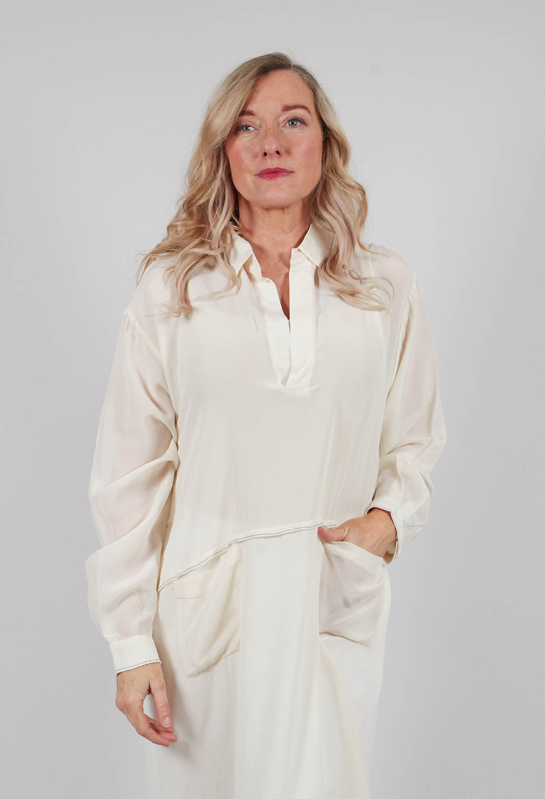 Collared Full Length Dress in Avangarde Off White