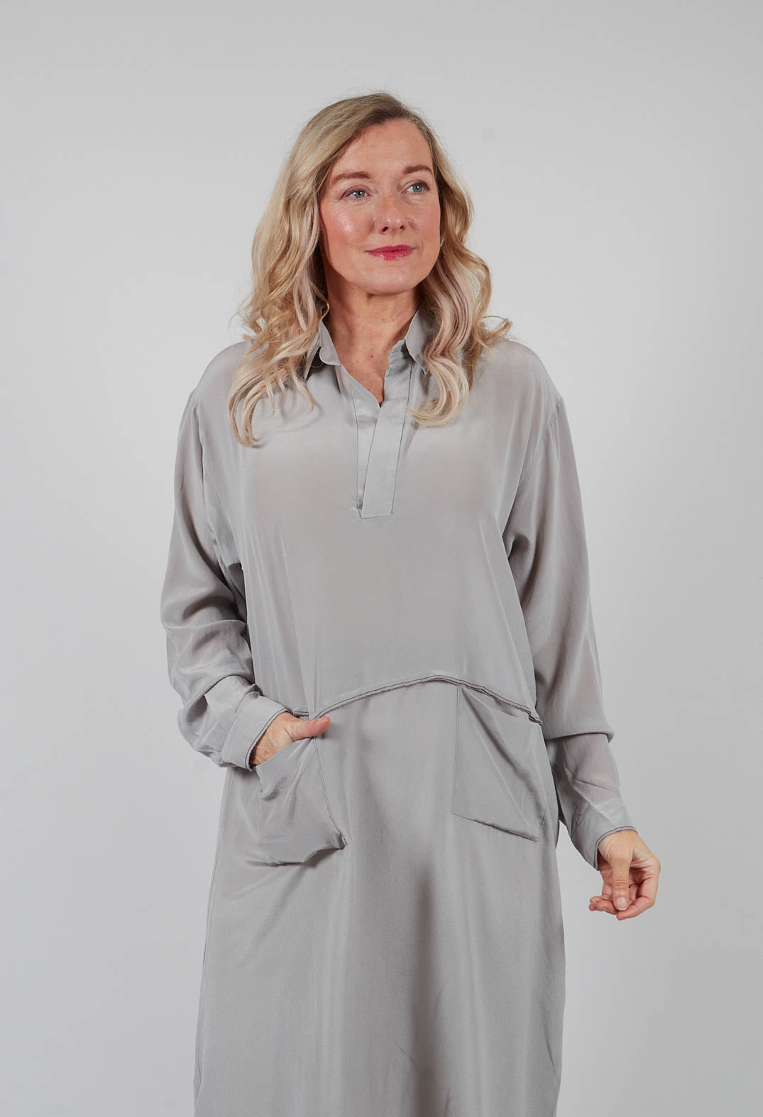 Collared Full Length Dress in Avangarde Original Grey