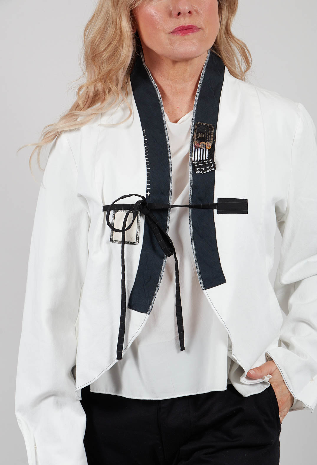 Collarless Jacket in Original White