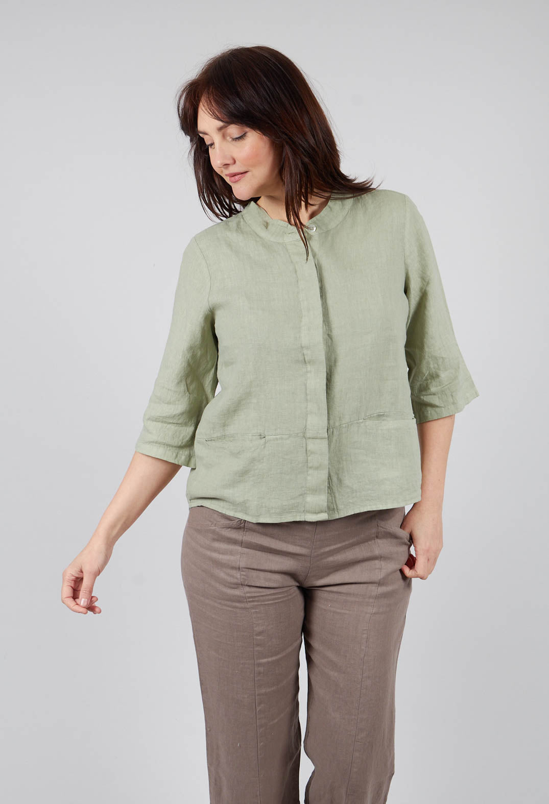 Collarless Jacket in Sage