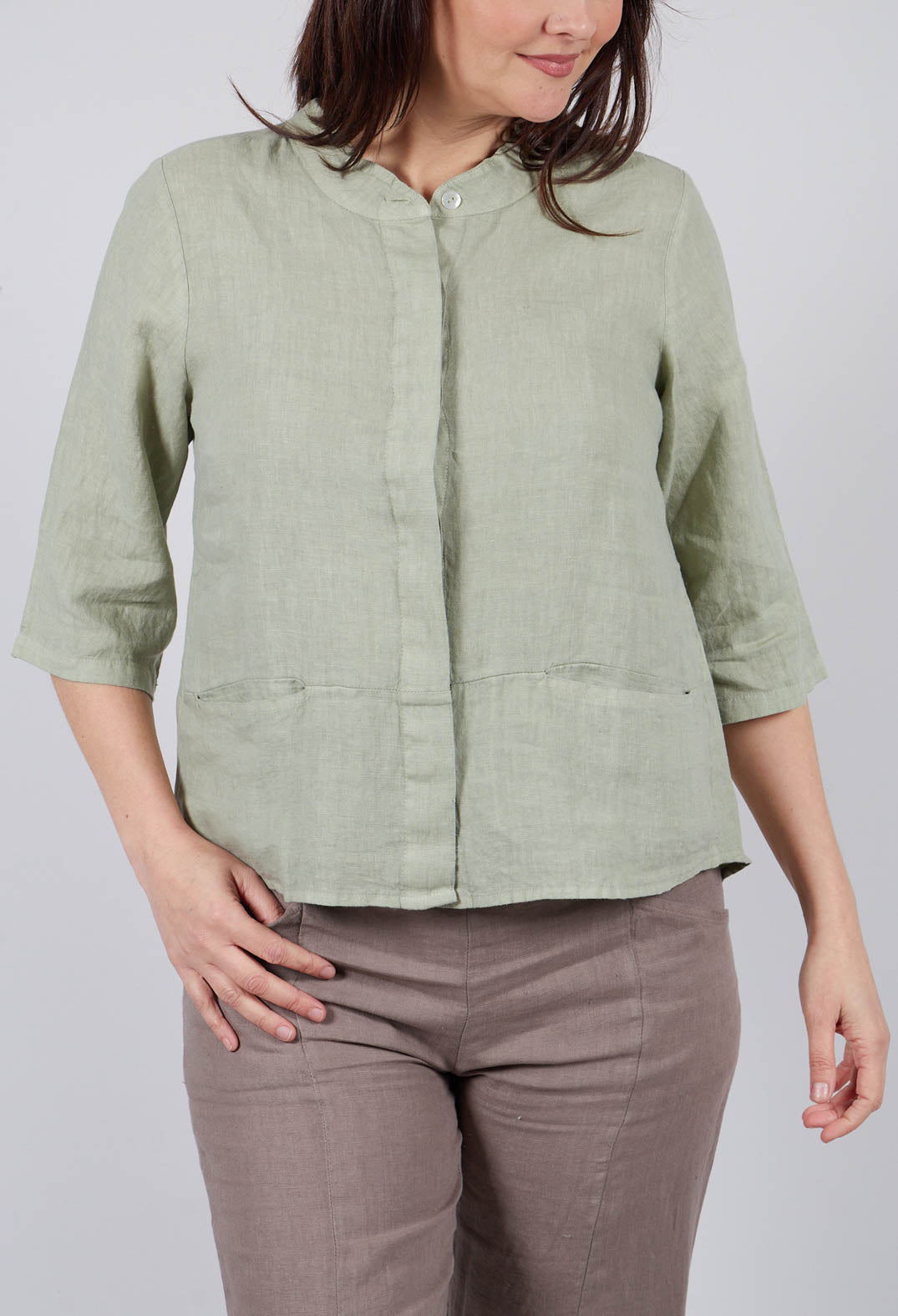 Collarless Jacket in Sage