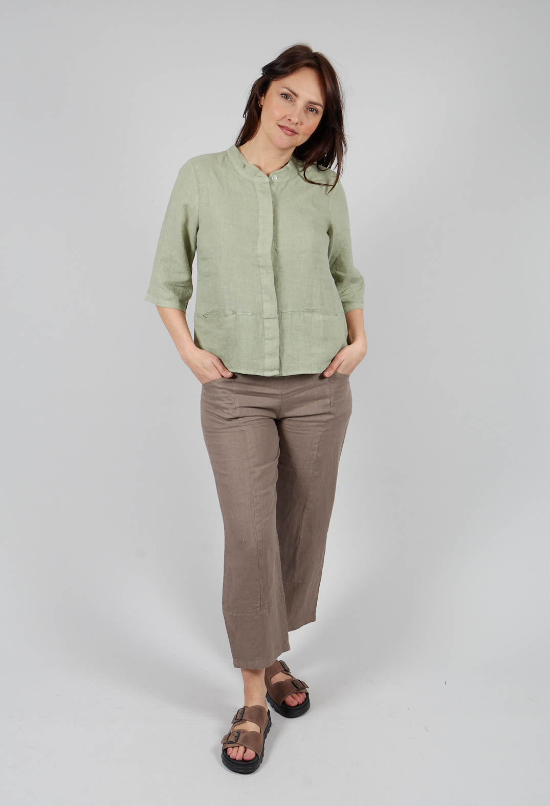 Collarless Jacket in Sage