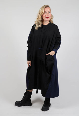 Collarless Long Sleeve Dress in Black
