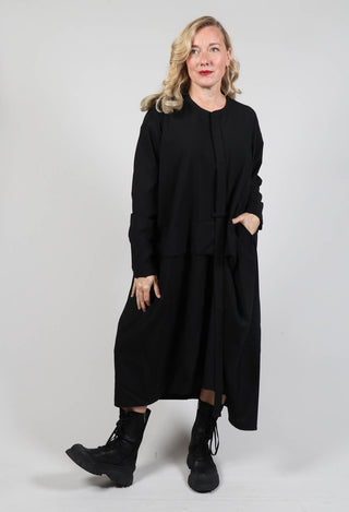 Collarless Long Sleeve Dress in Black