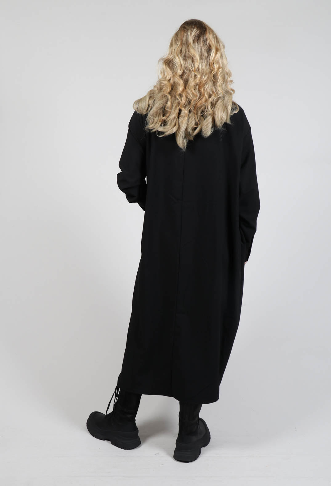 Collarless Long Sleeve Dress in Black