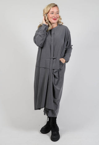 Collarless Long Sleeve Dress in Grey