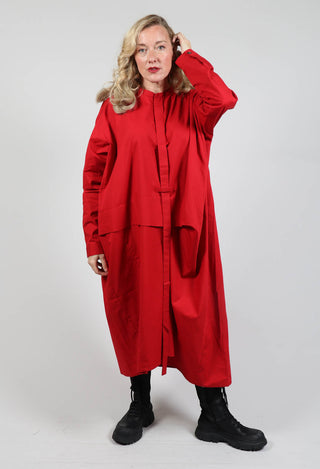 Collarless Long Sleeve Dress in Red