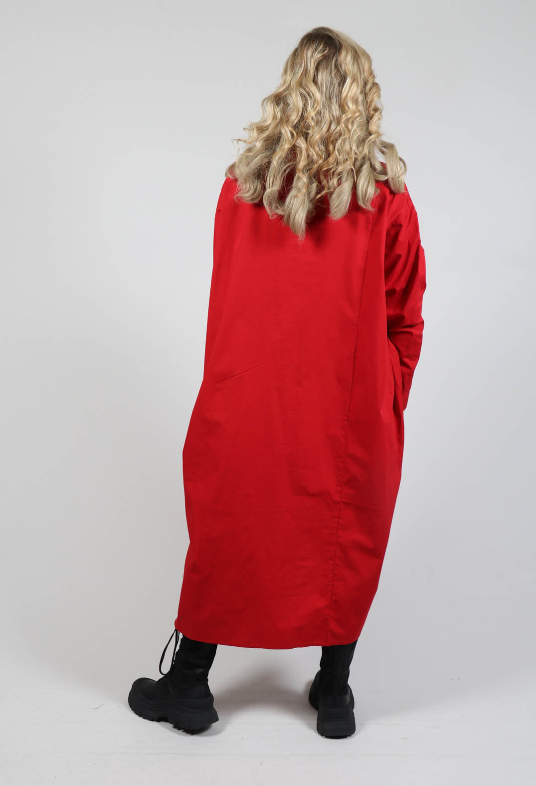 Collarless Long Sleeve Dress in Red