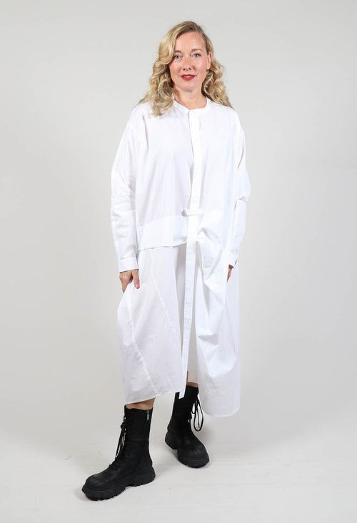 Collarless Long Sleeve Dress in White