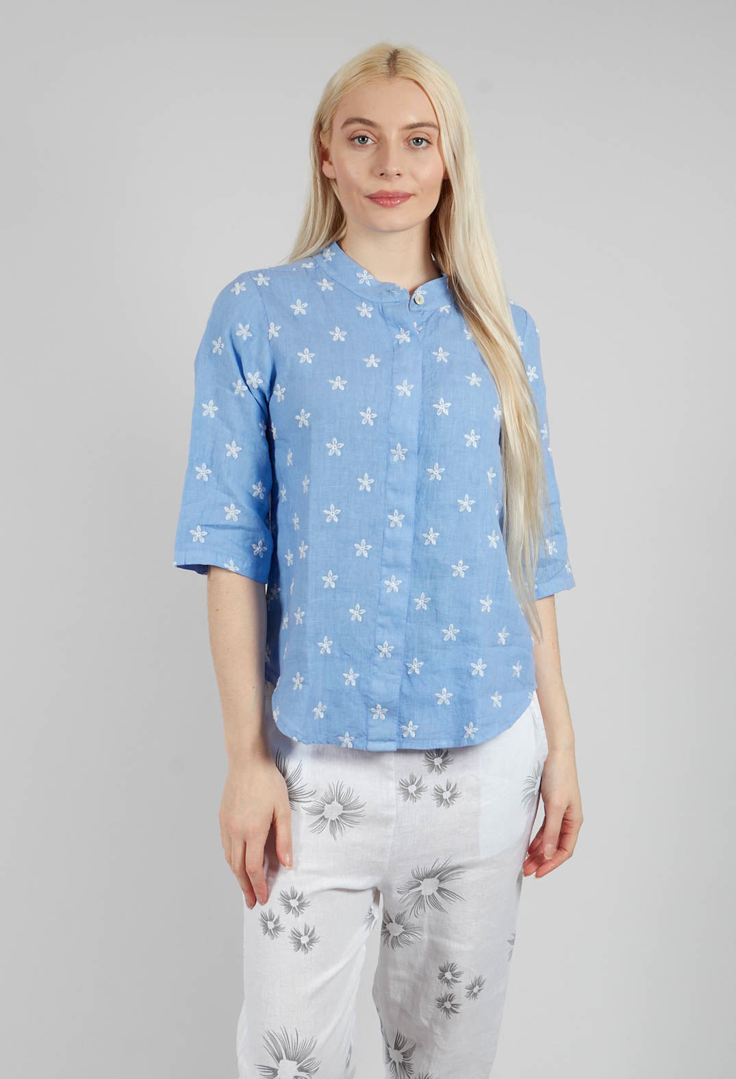 Collarless Shirt in C.Blue