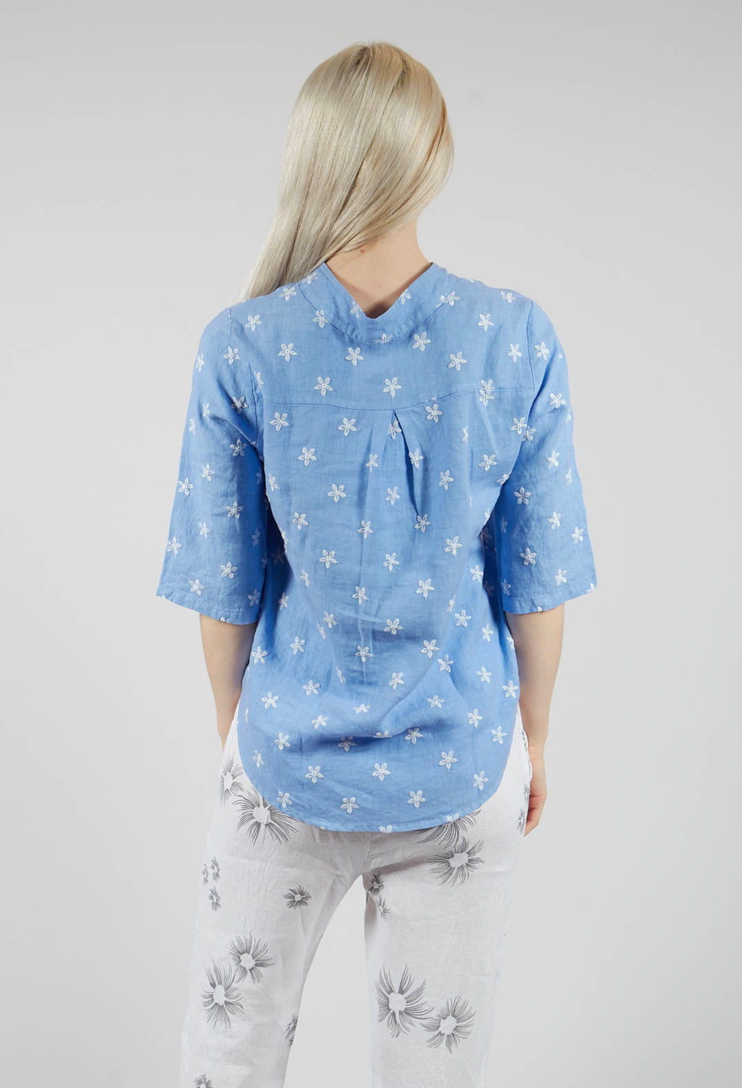 Collarless Shirt in C.Blue