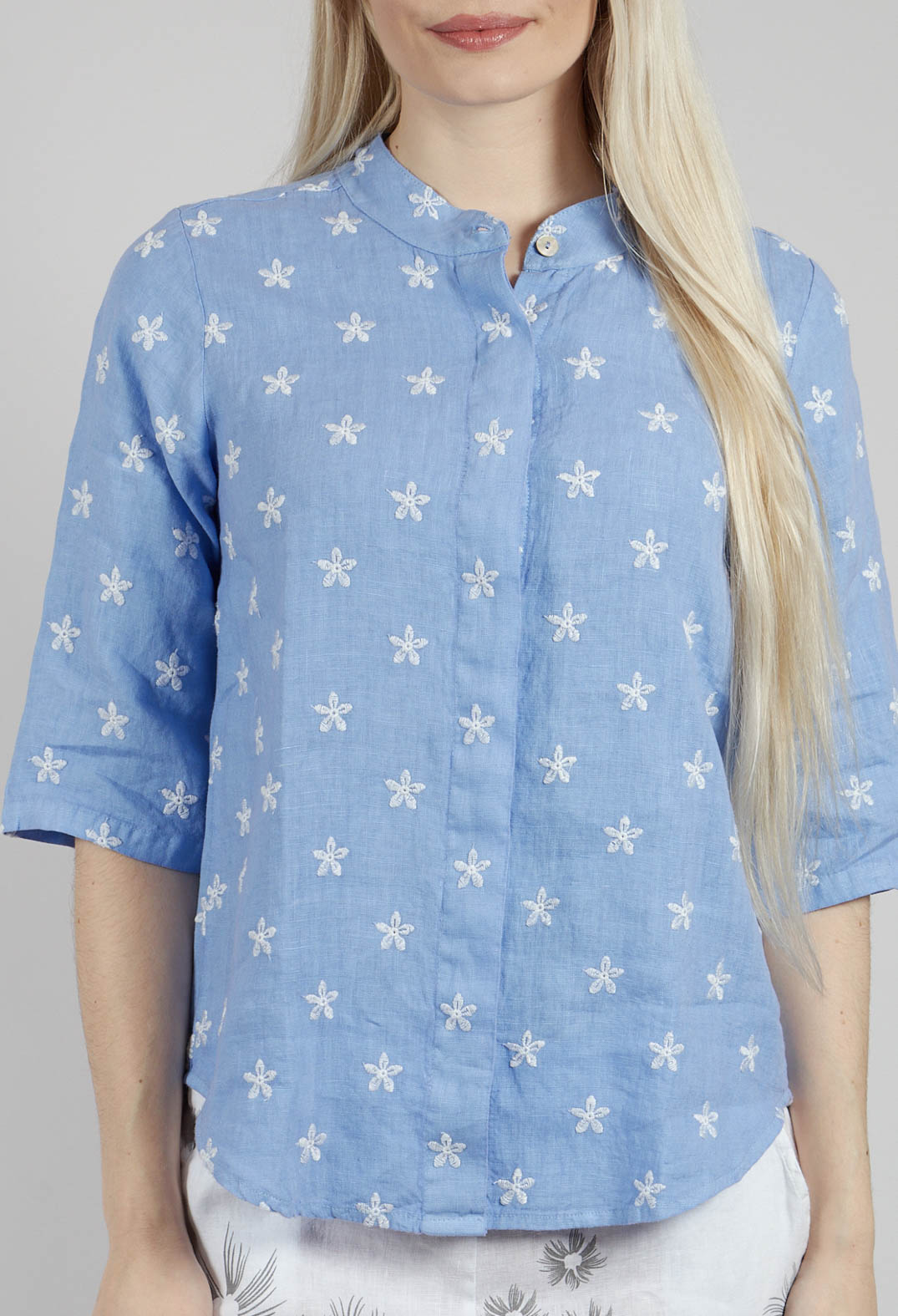 Collarless Shirt in C.Blue