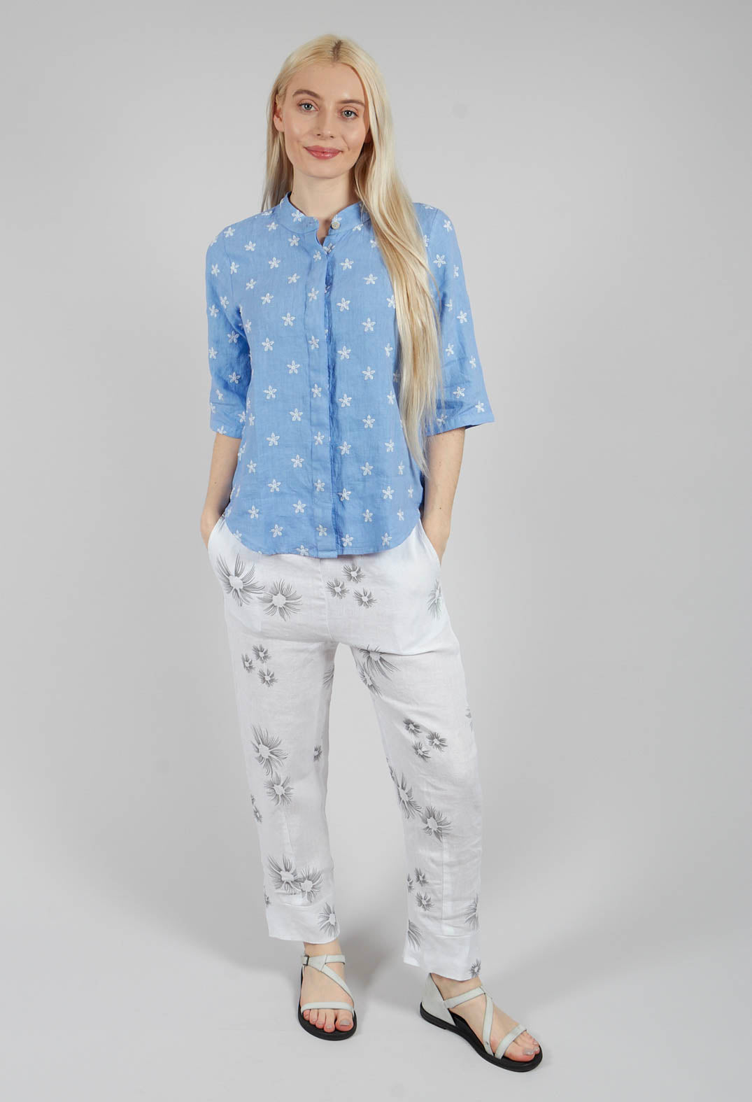 Collarless Shirt in C.Blue
