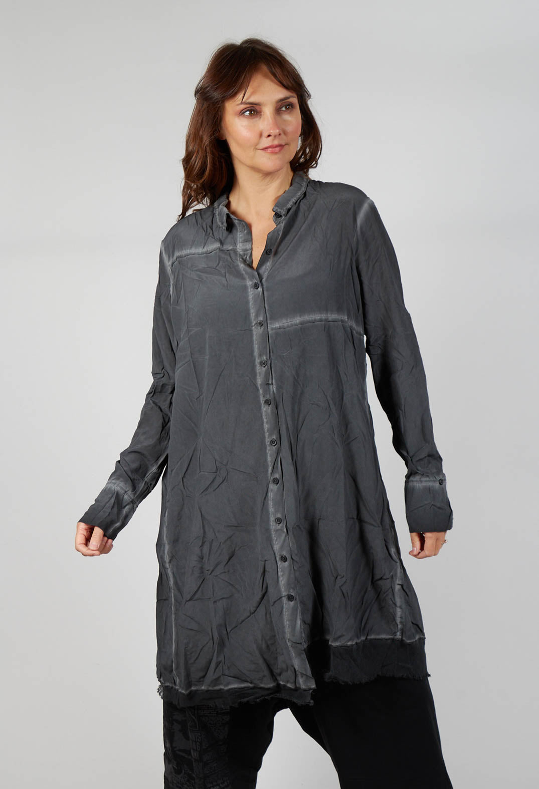 Contrast Hem Shirt Dress in Coal Cloud