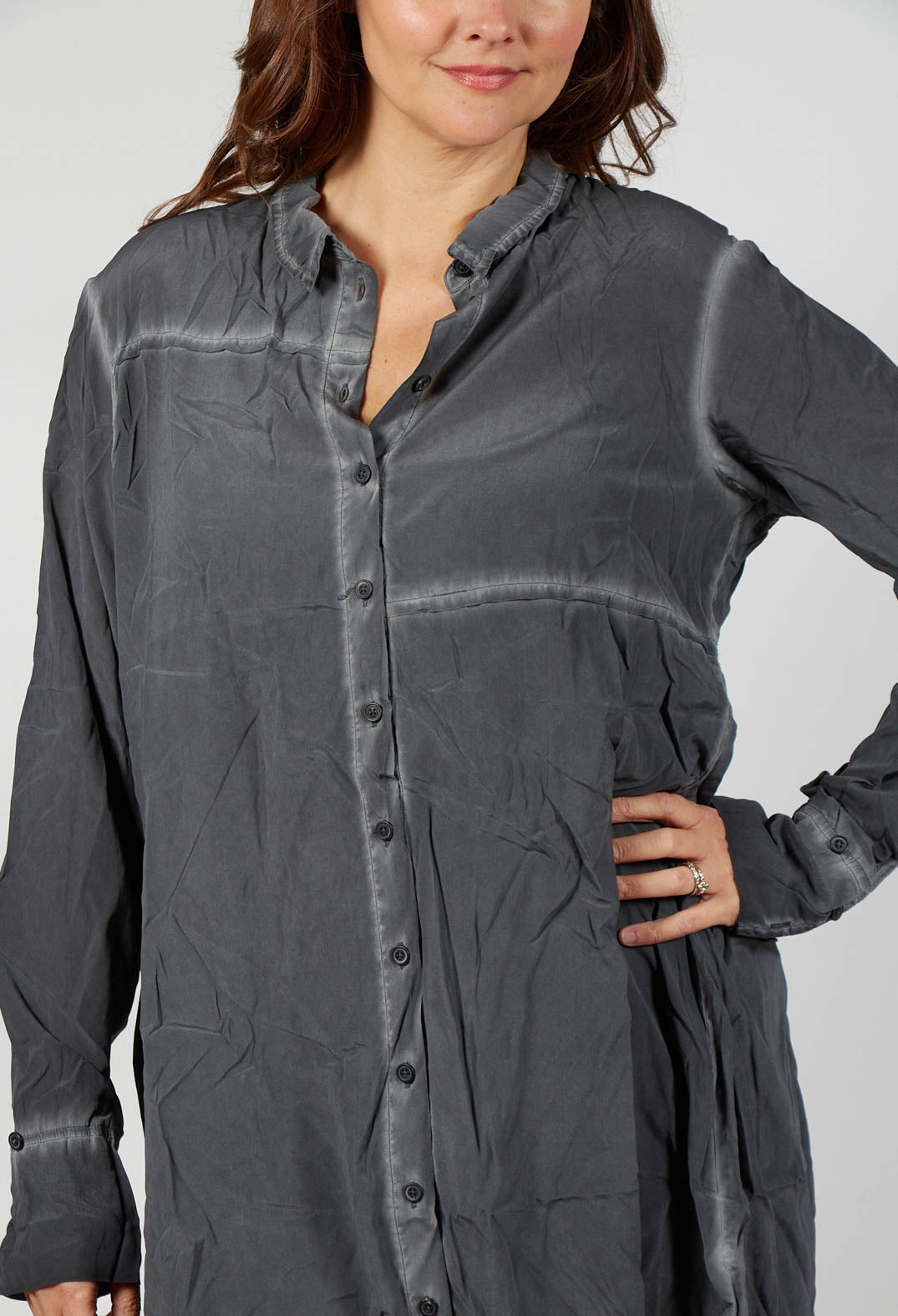 Contrast Hem Shirt Dress in Coal Cloud