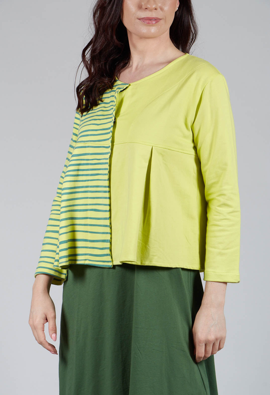 Contrast Sleeve Top in Lime with Green Lines