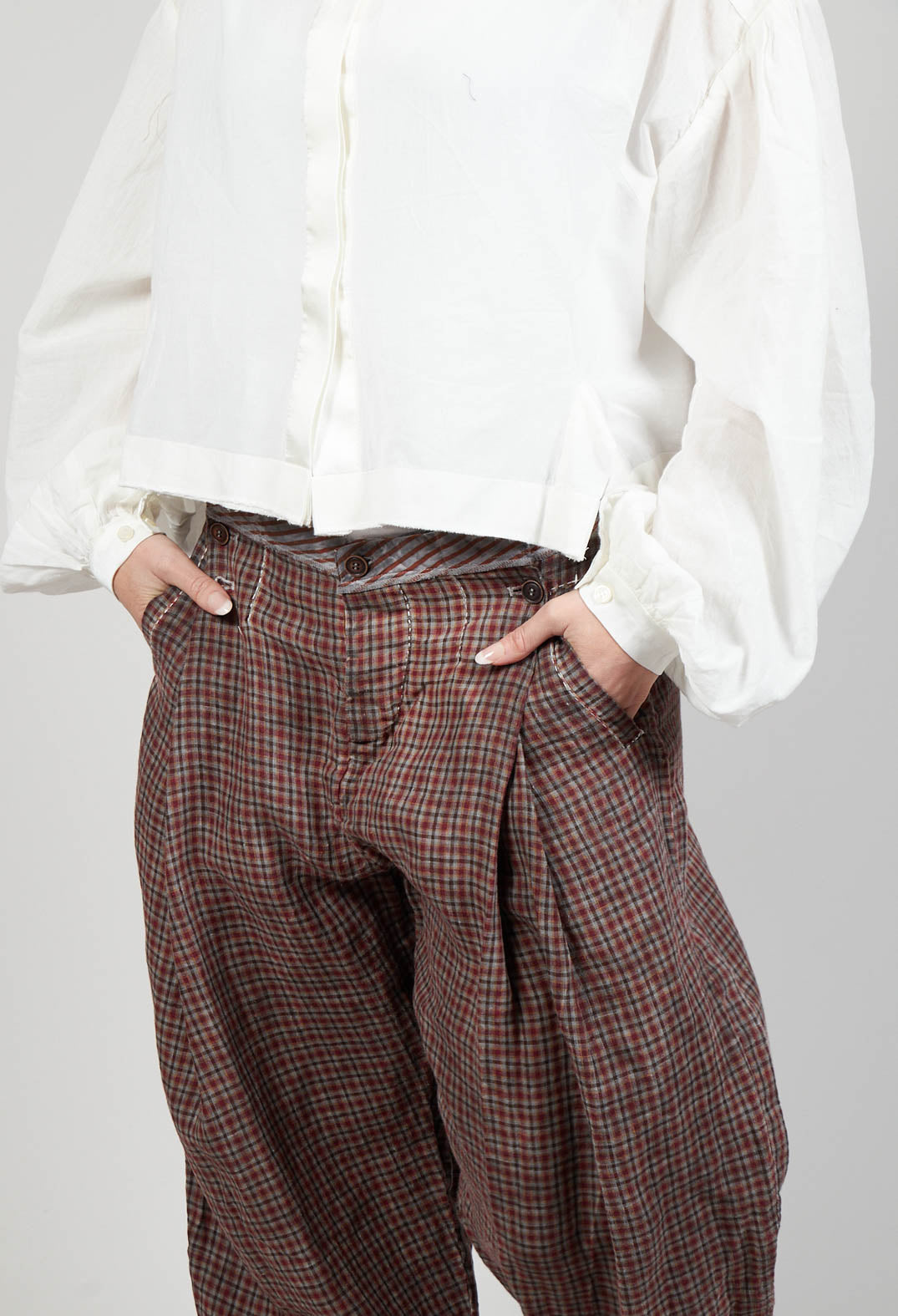 Contrast Stitch Trousers in Original Red Check