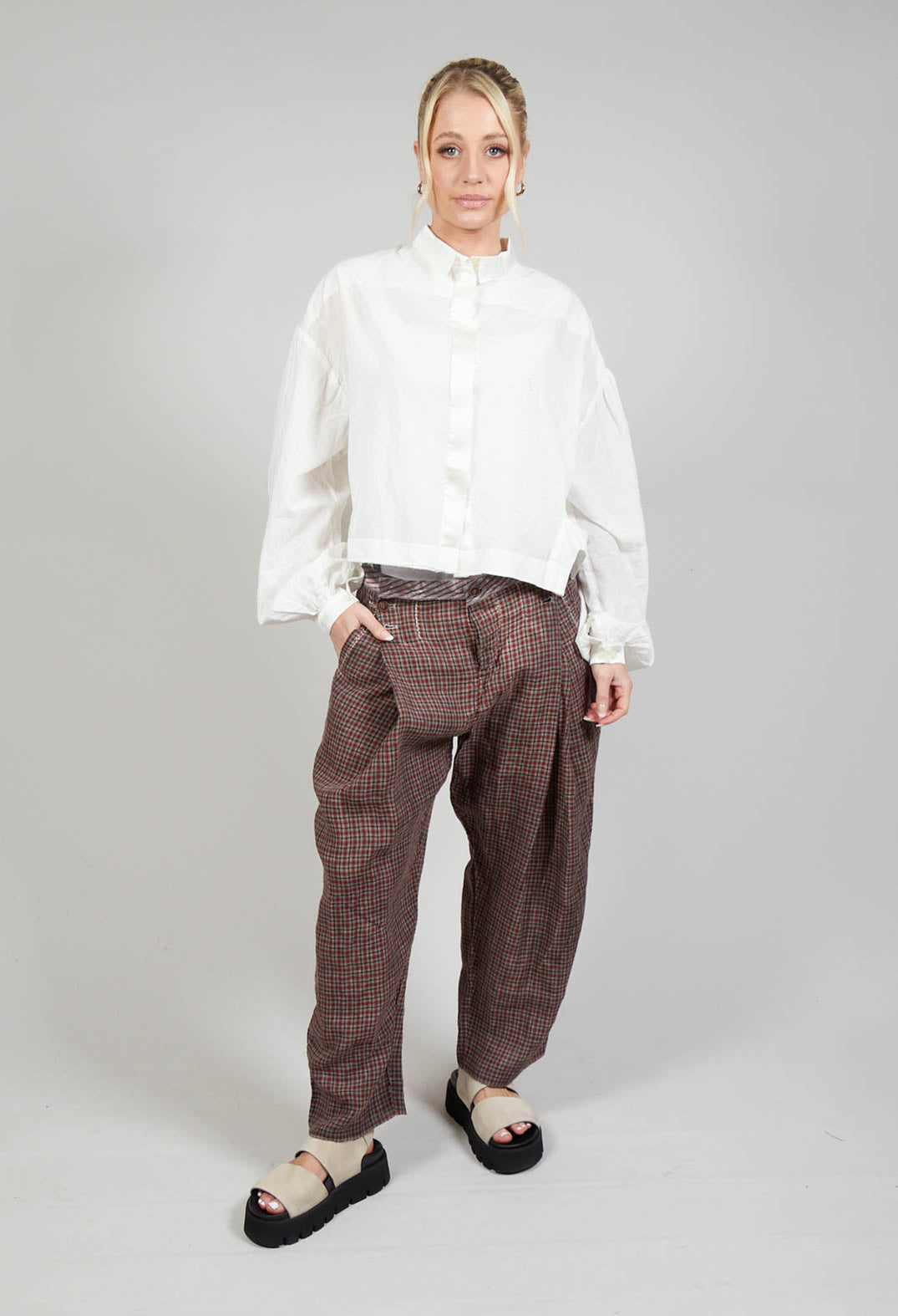 Contrast Stitch Trousers in Original Red Check