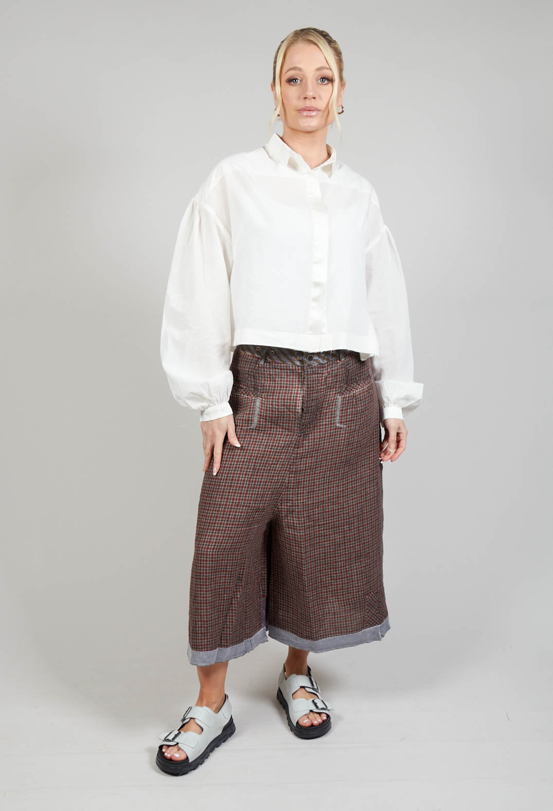 Contrast Waistband Culottes in Red Check