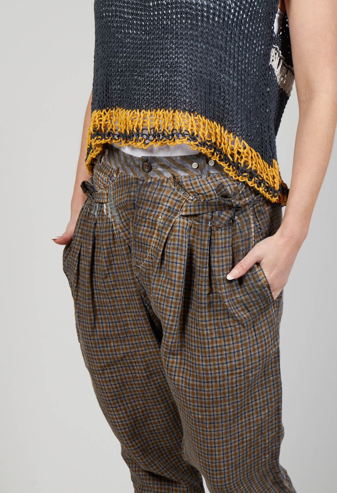 Contrast Waistband Trousers in Original Mustard Check